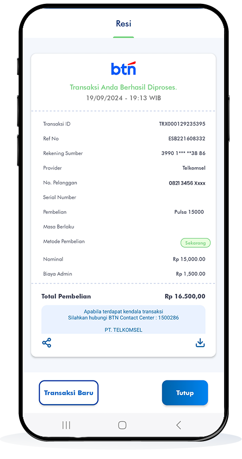 9 Resi Transaksi Berhasil